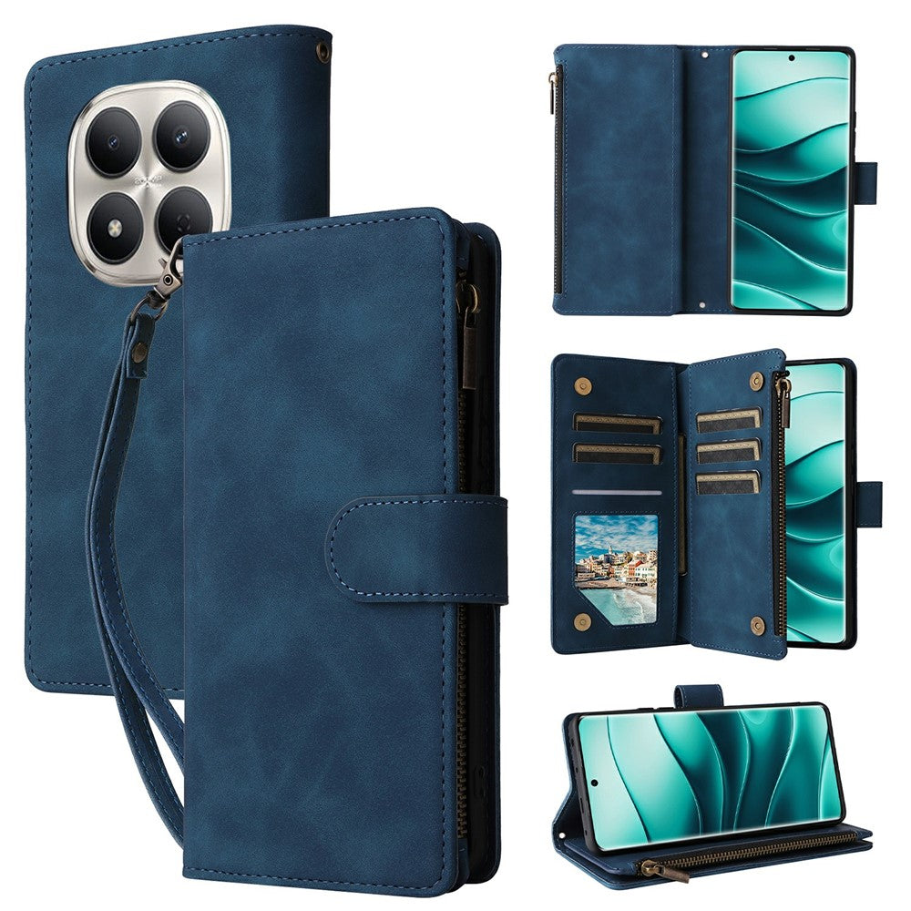 For Xiaomi Redmi Note 15 Pro 5G (Global) Case Zipper Wallet Multiple Card Slots Leather Phone Cover with Wrist Strap