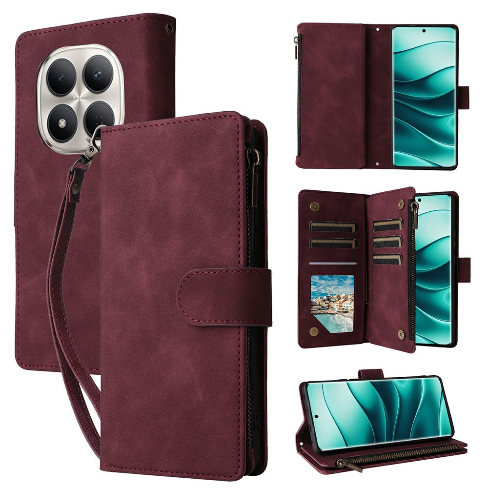 For Xiaomi Redmi Note 15 Pro 5G (Global) Case Zipper Wallet Multiple Card Slots Leather Phone Cover with Wrist Strap