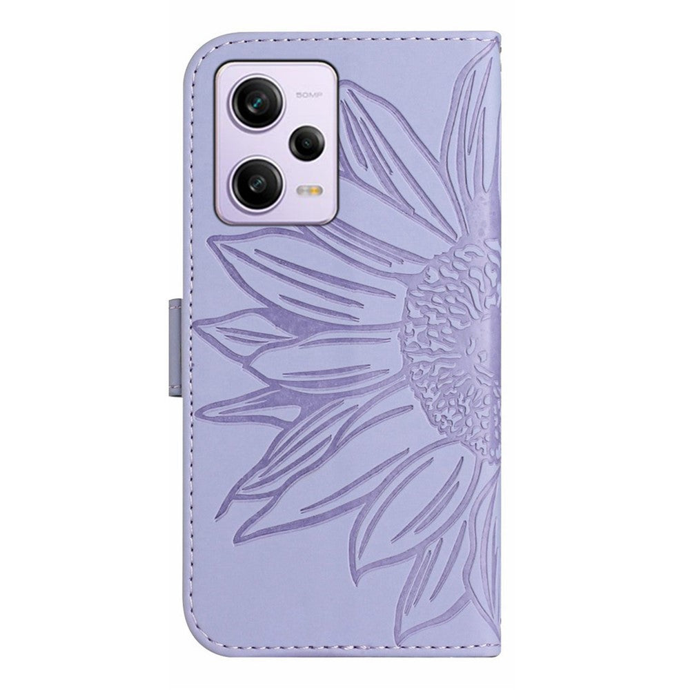 Xiaomi Redmi Note 12 Pro 5G / Note 12 Pro Speed 5G / Poco X5 Pro 5G HT04 Solrostryckt Flip-skal, PU-läderplånboksfodral, stativ, hudvänligt mobilfodral med axelrem