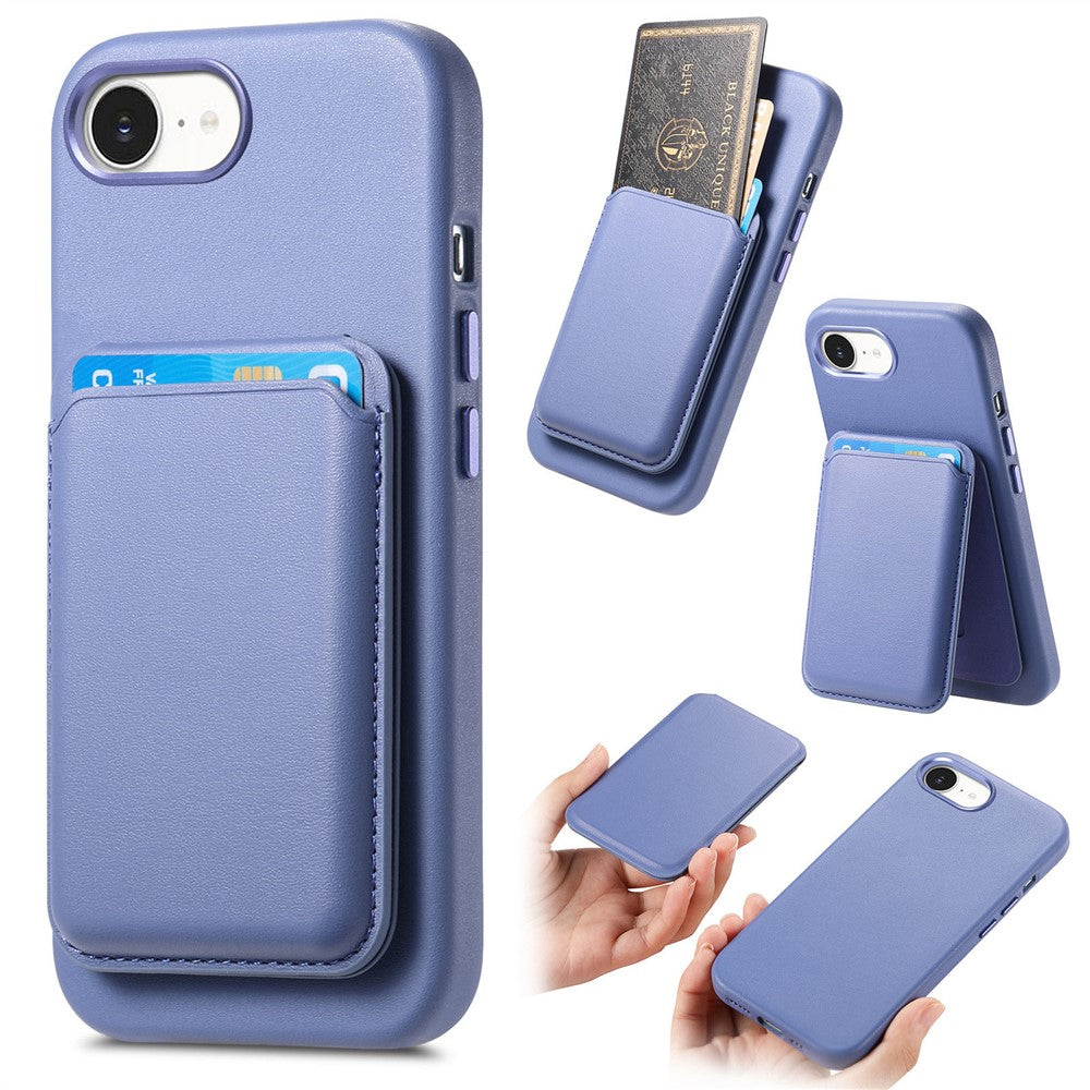 Magnetic Case For iPhone 17e  /  16e Detachable Card Slot Leather+TPU Phone Cover with Metal Buttons
