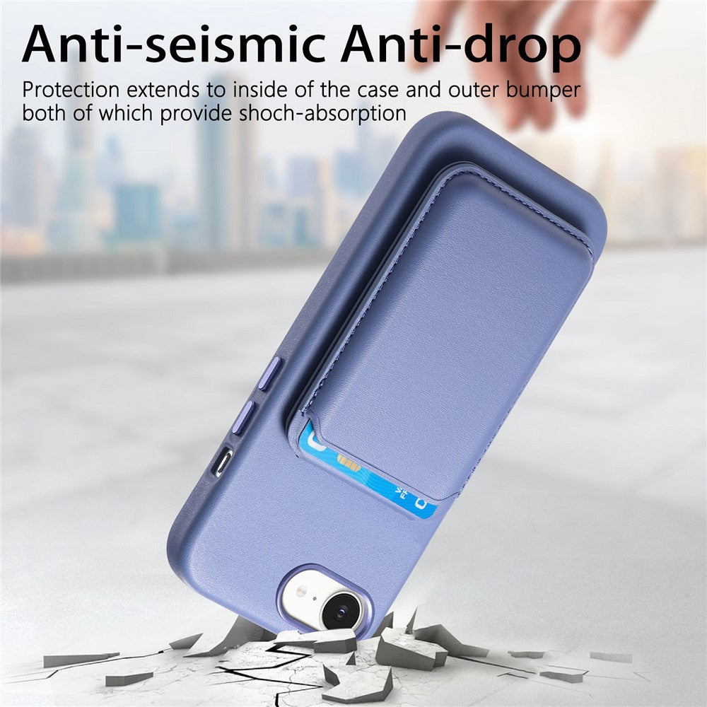 Magnetic Case For iPhone 17e  /  16e Detachable Card Slot Leather+TPU Phone Cover with Metal Buttons