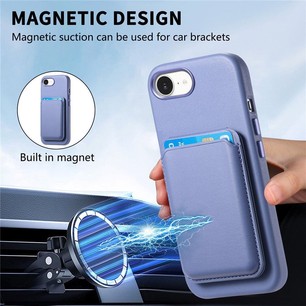 Magnetic Case For iPhone 17e  /  16e Detachable Card Slot Leather+TPU Phone Cover with Metal Buttons