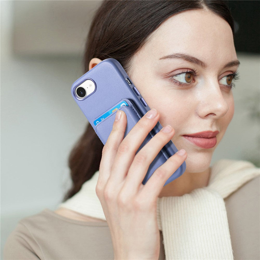 Magnetic Case For iPhone 17e  /  16e Detachable Card Slot Leather+TPU Phone Cover with Metal Buttons