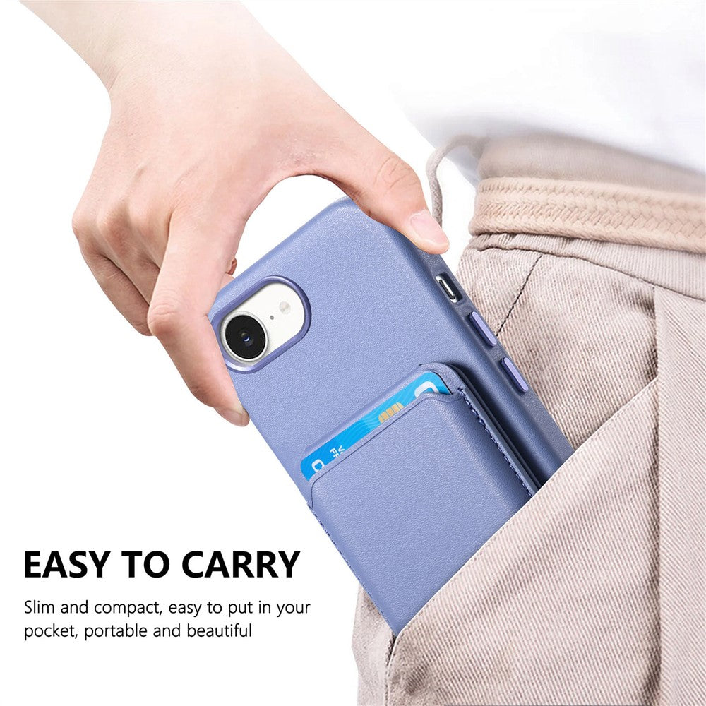 Magnetic Case For iPhone 17e  /  16e Detachable Card Slot Leather+TPU Phone Cover with Metal Buttons