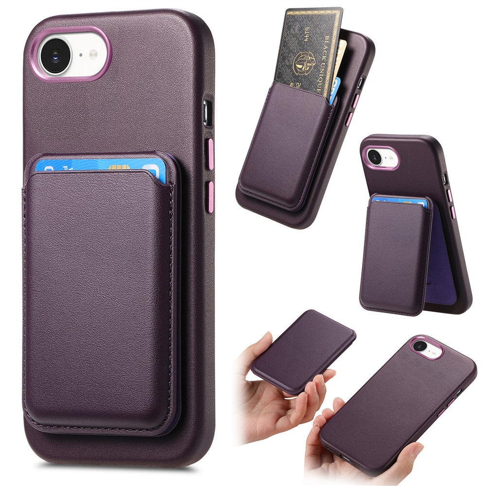Magnetic Case For iPhone 17e  /  16e Detachable Card Slot Leather+TPU Phone Cover with Metal Buttons