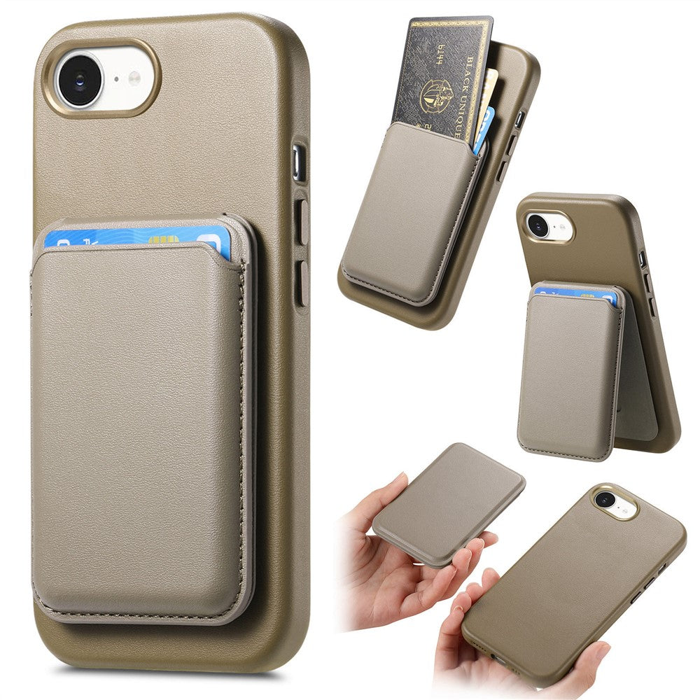 Magnetic Case For iPhone 17e  /  16e Detachable Card Slot Leather+TPU Phone Cover with Metal Buttons