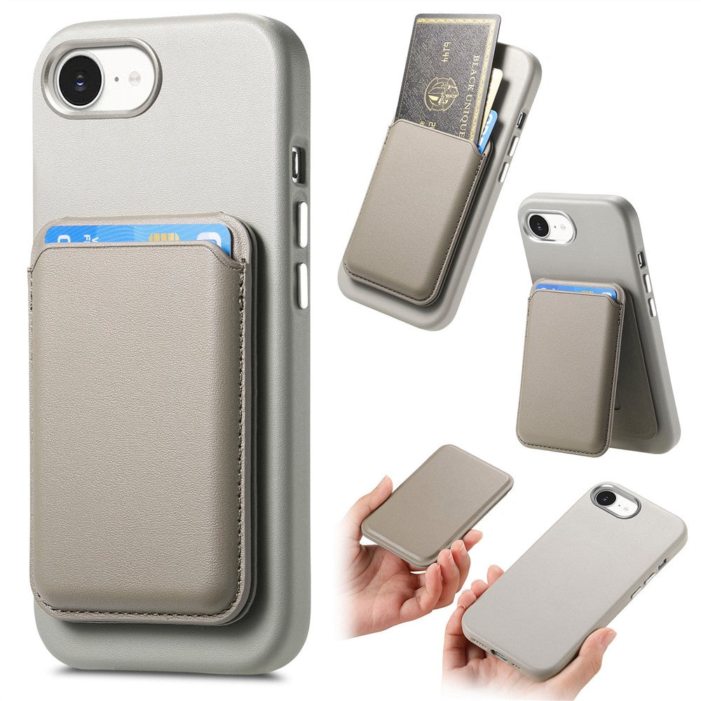 Magnetic Case For iPhone 17e  /  16e Detachable Card Slot Leather+TPU Phone Cover with Metal Buttons