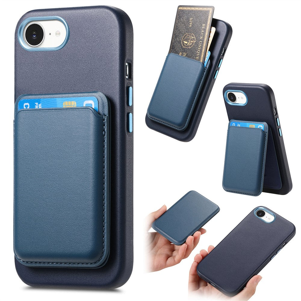 Magnetic Case For iPhone 17e  /  16e Detachable Card Slot Leather+TPU Phone Cover with Metal Buttons