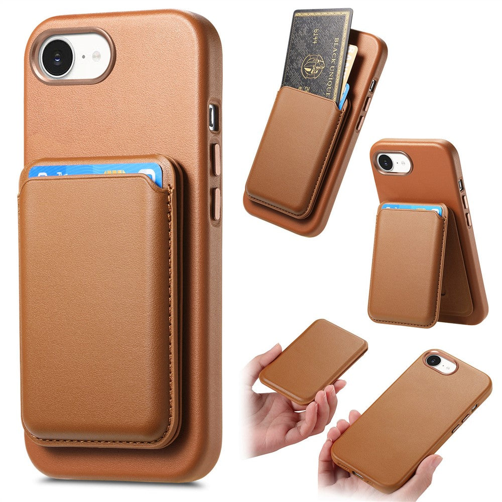 Magnetic Case For iPhone 17e  /  16e Detachable Card Slot Leather+TPU Phone Cover with Metal Buttons