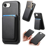 Magnetic Case For iPhone 17e  /  16e Detachable Card Slot Leather+TPU Phone Cover with Metal Buttons