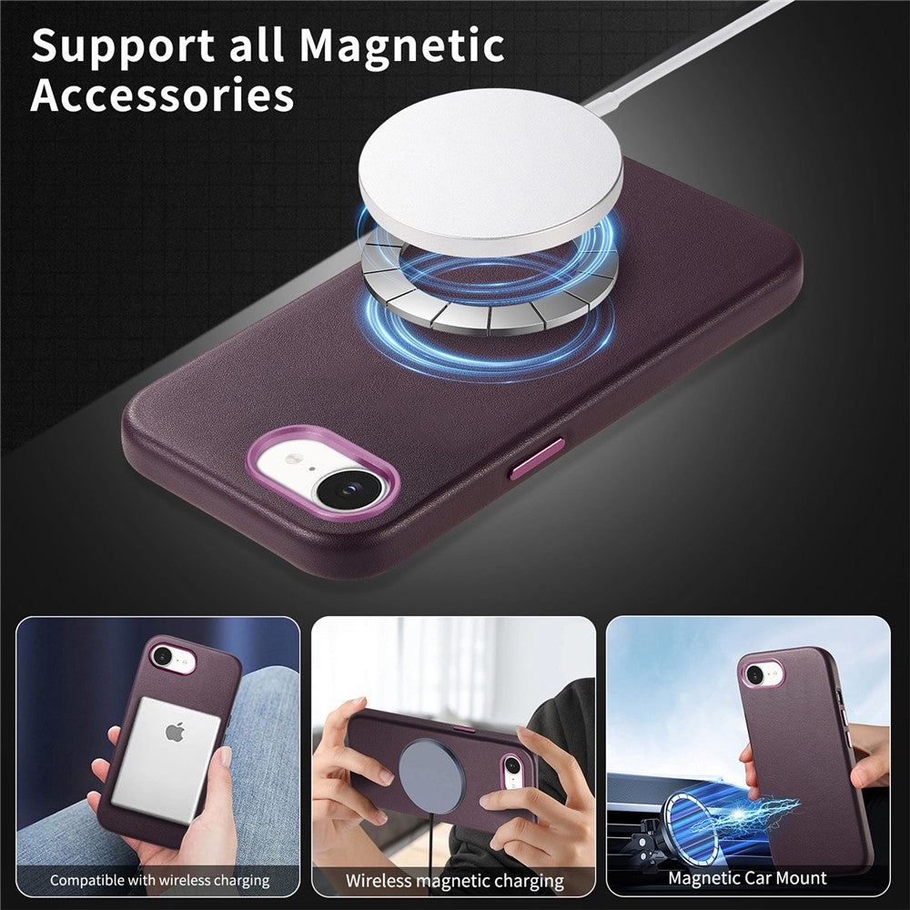 Magnetic Case For iPhone 17e  /  16e Leather+TPU Shockproof Phone Cover with Metal Buttons