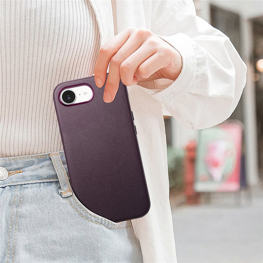 Magnetic Case For iPhone 17e  /  16e Leather+TPU Shockproof Phone Cover with Metal Buttons