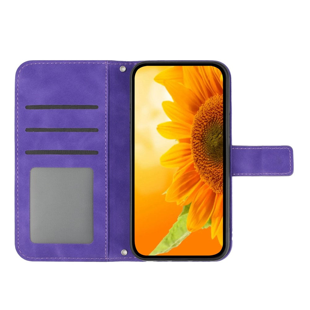 HT04 Sunflower Imprinted Phone Shell for Xiaomi Redmi Note 12 5G (Global) / (India) / (China) / Poco X5 5G , PU Leather Wallet Case Stand Function Skin-touch Phone Cover with Shoulder Strap