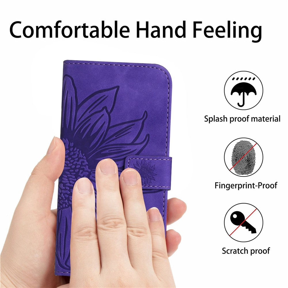 HT04 Sunflower Imprinted Phone Shell for Xiaomi Redmi Note 12 5G (Global) / (India) / (China) / Poco X5 5G , PU Leather Wallet Case Stand Function Skin-touch Phone Cover with Shoulder Strap
