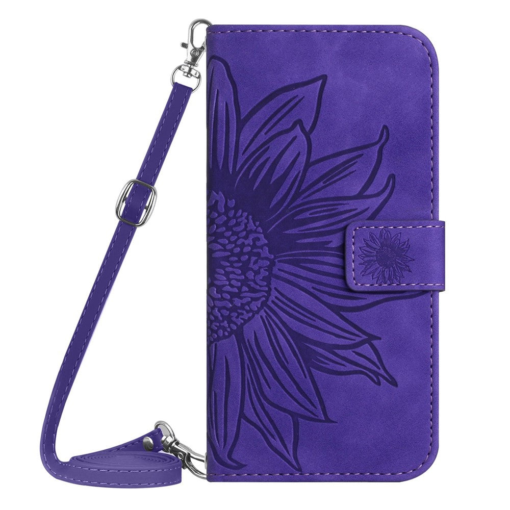 HT04 Sunflower Imprinted Phone Shell for Xiaomi Redmi Note 12 5G (Global) / (India) / (China) / Poco X5 5G , PU Leather Wallet Case Stand Function Skin-touch Phone Cover with Shoulder Strap