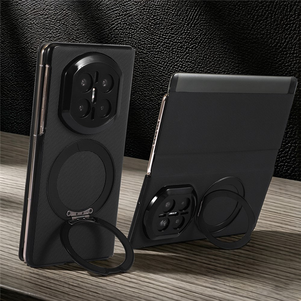 För Huawei Mate X7 Magnetiskt Skal med 360° Roterande Ring Kickstand PC + Tekniskt Tygtäcke