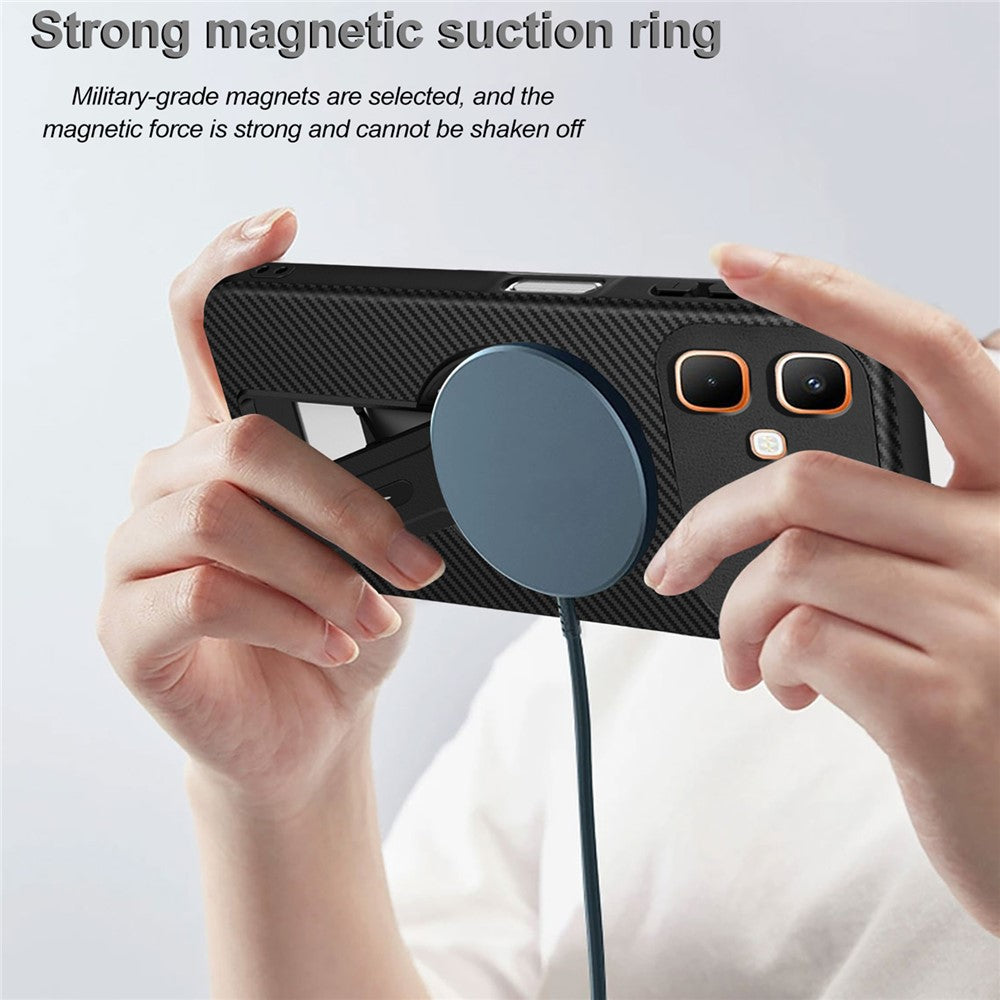 For Infinix Smart 20 4G Phone Case Carbon Fiber Texture PC + TPU Phone Cover with Kickstand