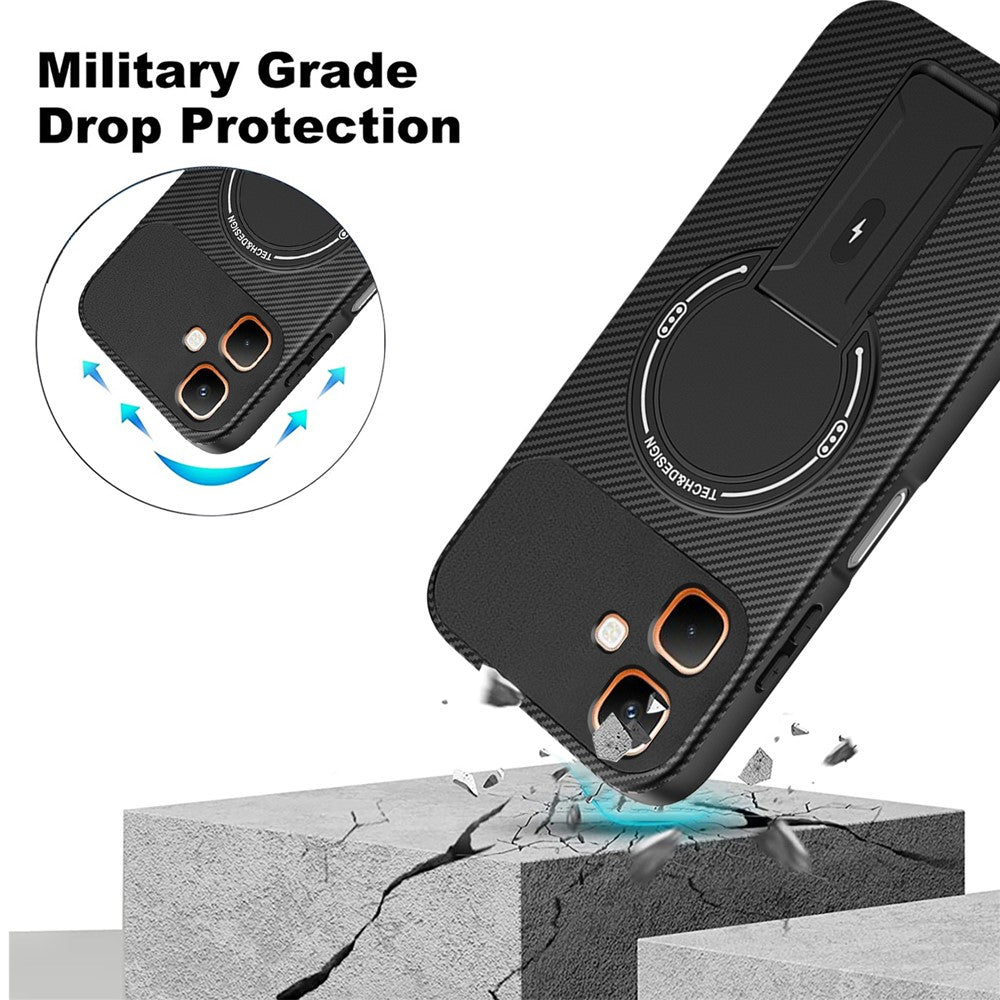 For Infinix Smart 20 4G Phone Case Carbon Fiber Texture PC + TPU Phone Cover with Kickstand