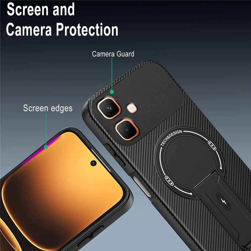For Infinix Smart 20 4G Phone Case Carbon Fiber Texture PC + TPU Phone Cover with Kickstand