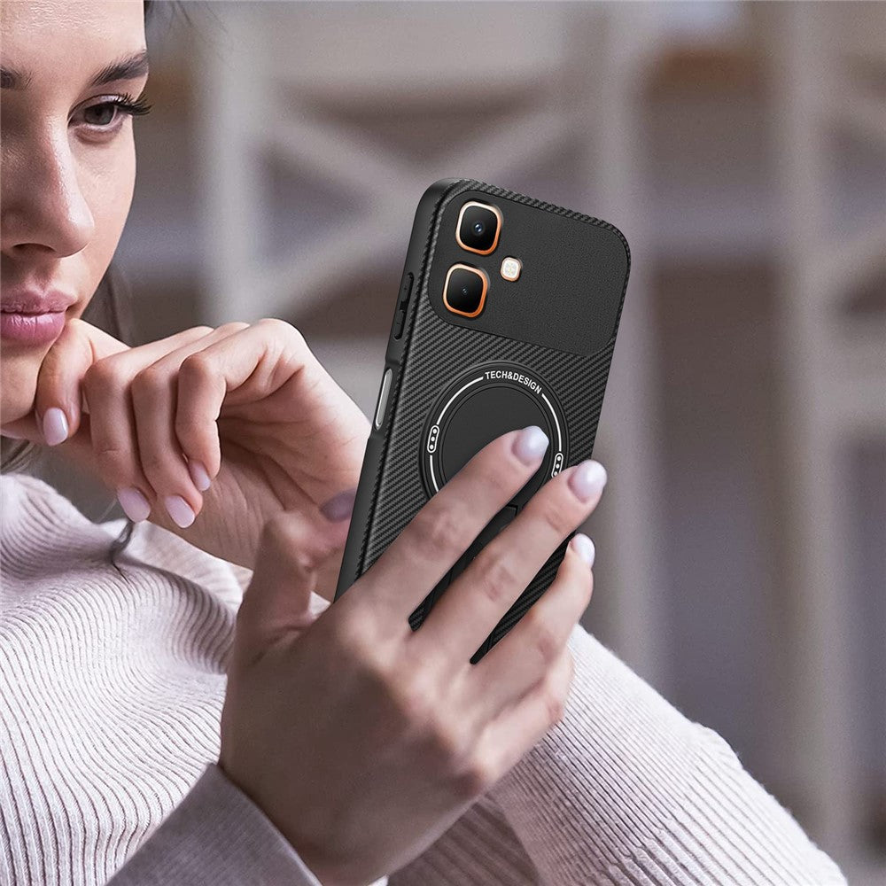 For Infinix Smart 20 4G Phone Case Carbon Fiber Texture PC + TPU Phone Cover with Kickstand