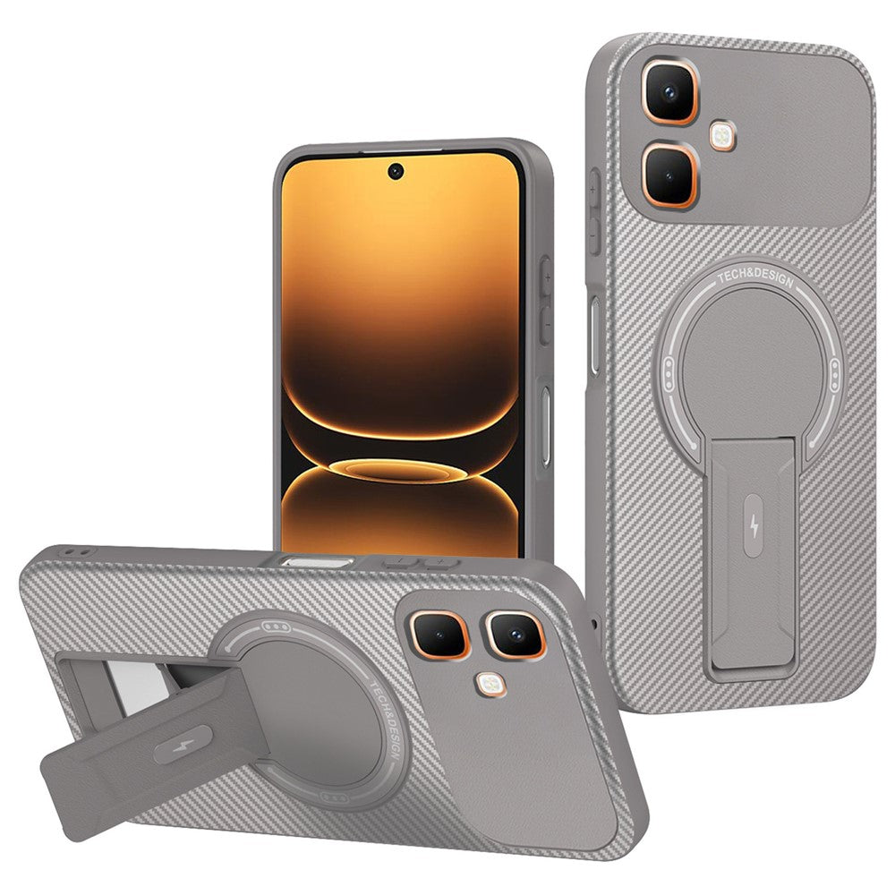 For Infinix Smart 20 4G Phone Case Carbon Fiber Texture PC + TPU Phone Cover with Kickstand