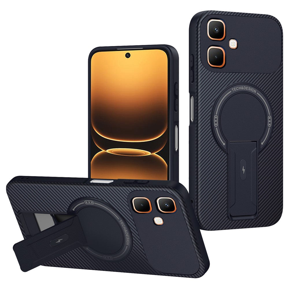 For Infinix Smart 20 4G Phone Case Carbon Fiber Texture PC + TPU Phone Cover with Kickstand