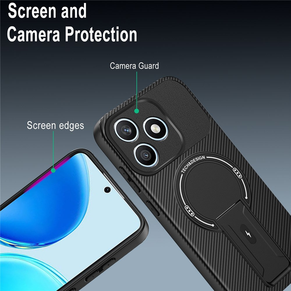 For Honor X8d 4G Telefoncover Kulfibertekstur PC + TPU Telefoncover med Støttefod