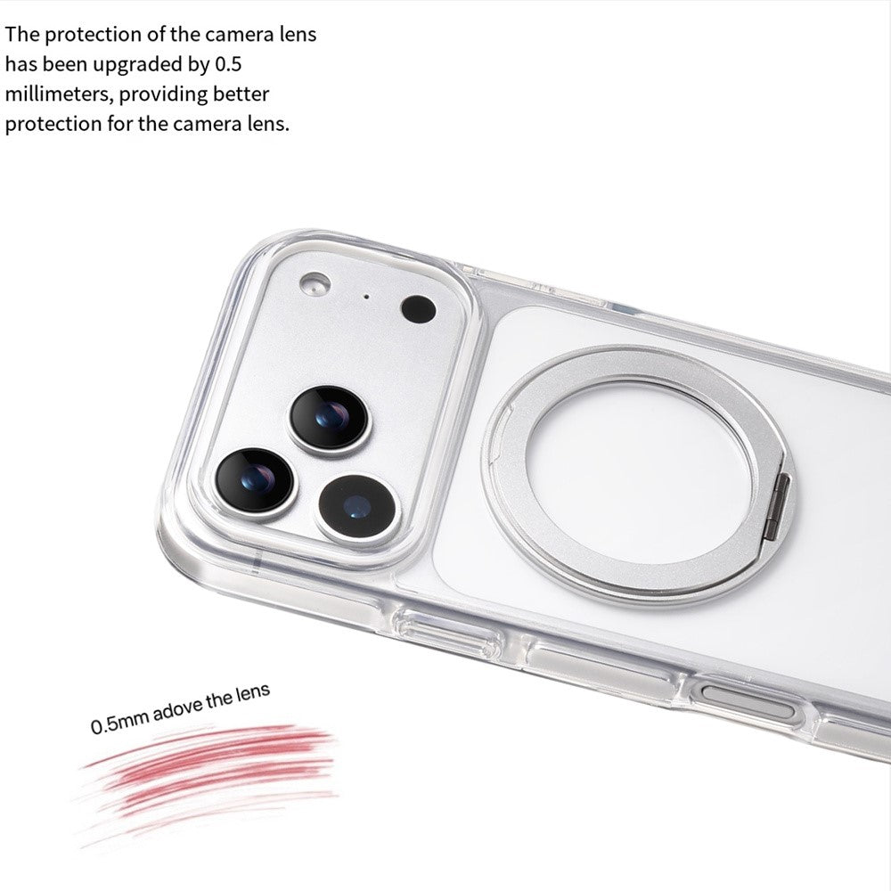 Til iPhone 18 Pro / 17 Pro Magnetisk telefoncover med 360° drejelig ring kickstand PC TPU Hybrid Stødsikkert cover