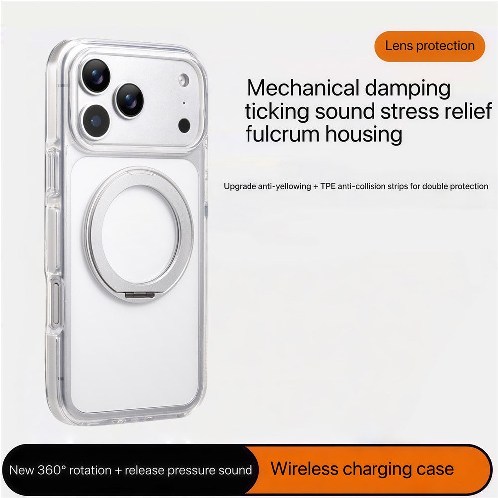 Til iPhone 18 Pro / 17 Pro Magnetisk telefoncover med 360° drejelig ring kickstand PC TPU Hybrid Stødsikkert cover