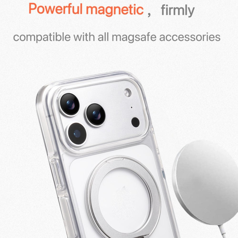 Til iPhone 18 Pro / 17 Pro Magnetisk telefoncover med 360° drejelig ring kickstand PC TPU Hybrid Stødsikkert cover