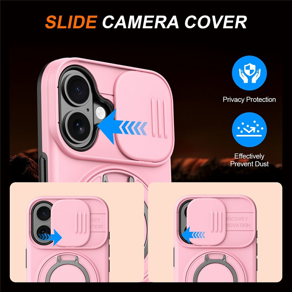 iPhone 17 Hybridskal med Ringställ & Kameraskydd - Rosa