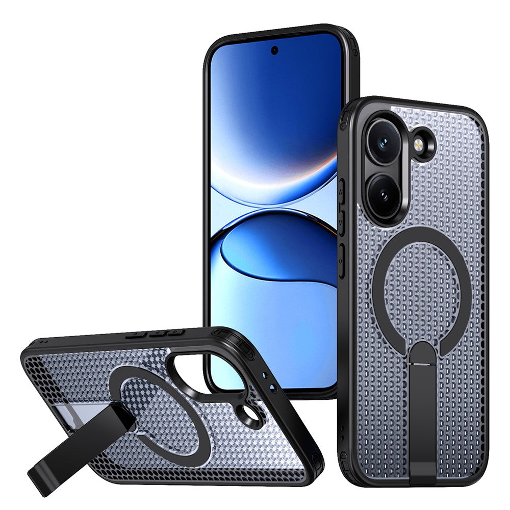 Magnetic Case for Xiaomi Poco X8 Pro 5G  /  Redmi Turbo 5 5G Kickstand Grid Texture TPU PC Phone Back Cover