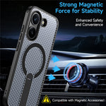 Magnetic Case for Xiaomi Poco X8 Pro 5G  /  Redmi Turbo 5 5G Kickstand Grid Texture TPU PC Phone Back Cover