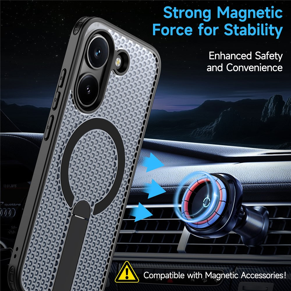 Magnetic Case for Xiaomi Poco X8 Pro 5G  /  Redmi Turbo 5 5G Kickstand Grid Texture TPU PC Phone Back Cover