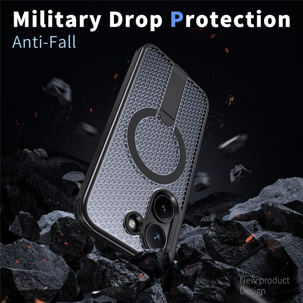 Magnetic Case for Xiaomi Poco X8 Pro 5G  /  Redmi Turbo 5 5G Kickstand Grid Texture TPU PC Phone Back Cover