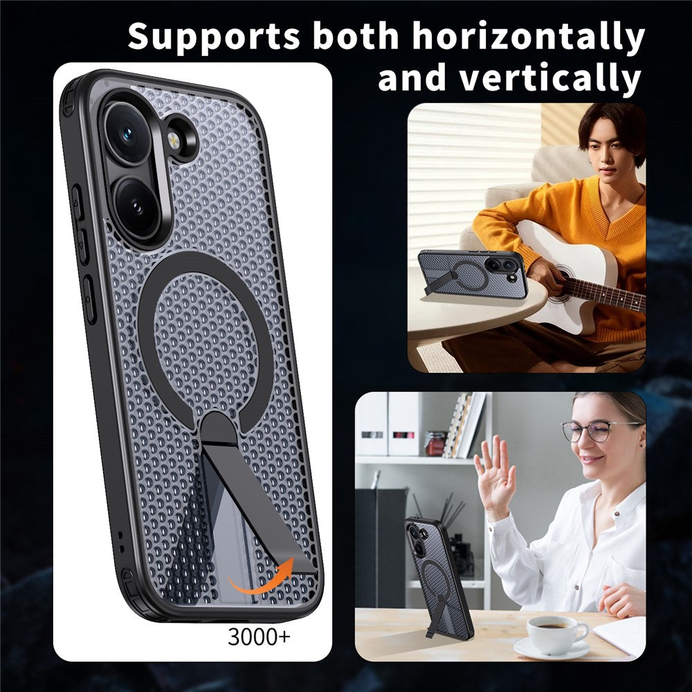 Magnetic Case for Xiaomi Poco X8 Pro 5G  /  Redmi Turbo 5 5G Kickstand Grid Texture TPU PC Phone Back Cover