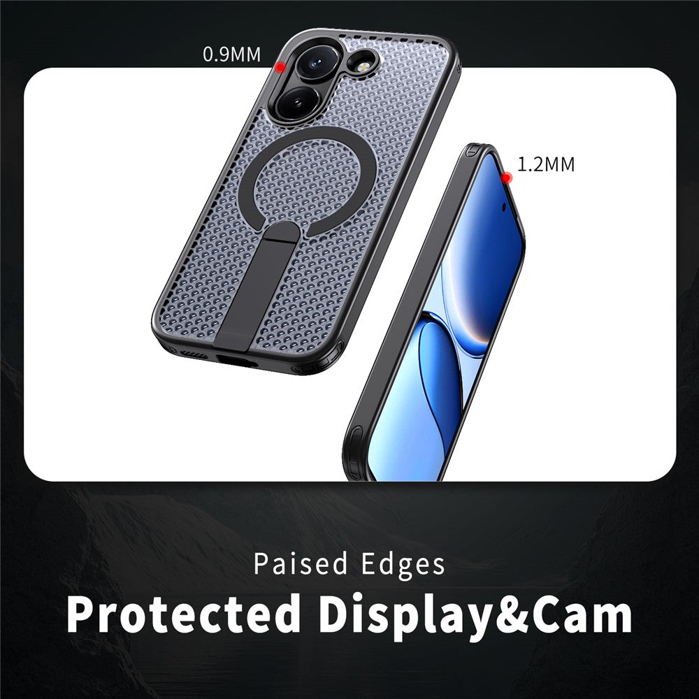 Magnetic Case for Xiaomi Poco X8 Pro 5G  /  Redmi Turbo 5 5G Kickstand Grid Texture TPU PC Phone Back Cover
