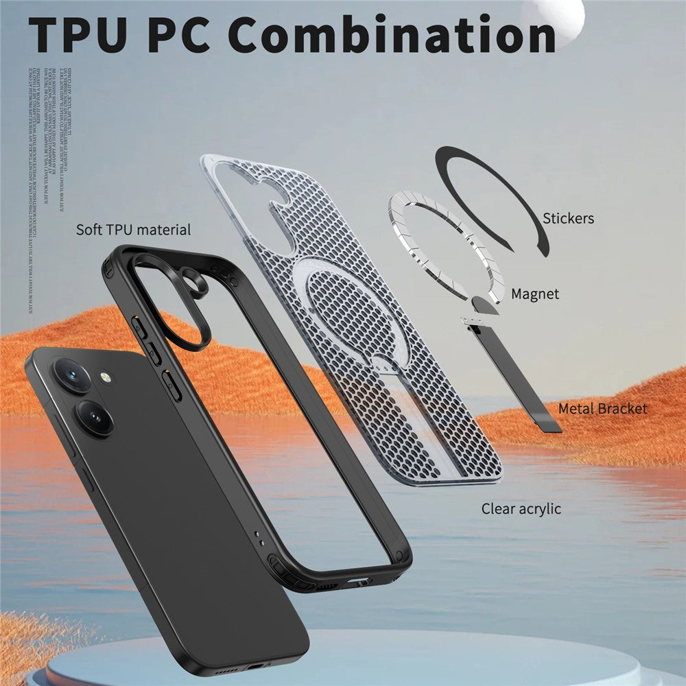 Magnetic Case for Xiaomi Poco X8 Pro 5G  /  Redmi Turbo 5 5G Kickstand Grid Texture TPU PC Phone Back Cover