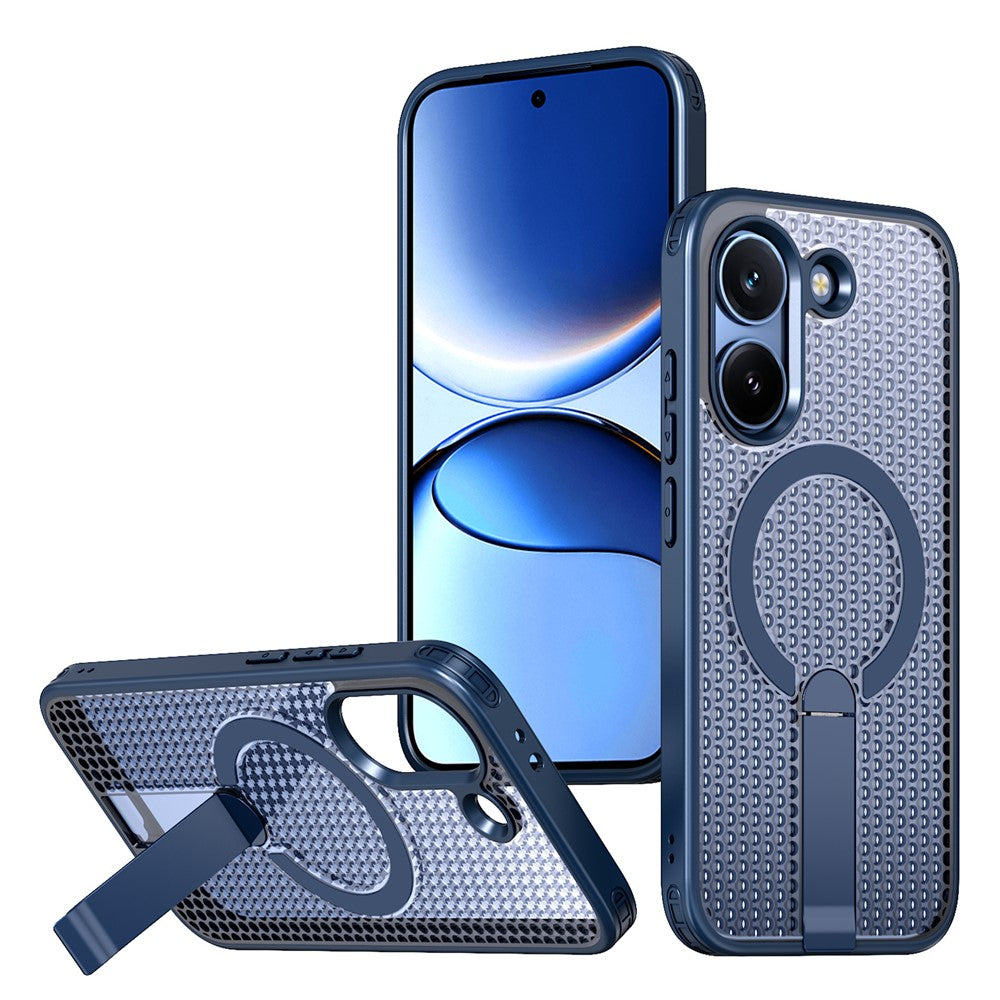 Magnetic Case for Xiaomi Poco X8 Pro 5G  /  Redmi Turbo 5 5G Kickstand Grid Texture TPU PC Phone Back Cover