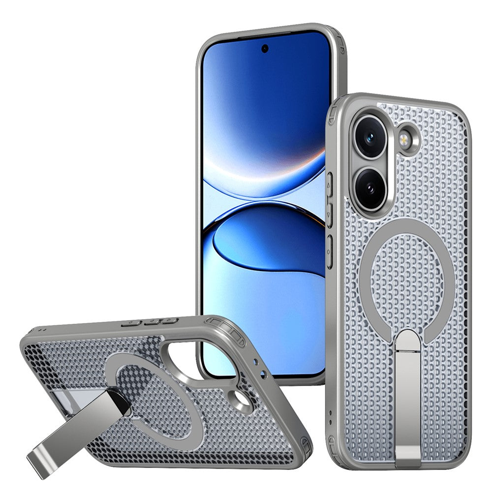 Magnetic Case for Xiaomi Poco X8 Pro 5G  /  Redmi Turbo 5 5G Kickstand Grid Texture TPU PC Phone Back Cover