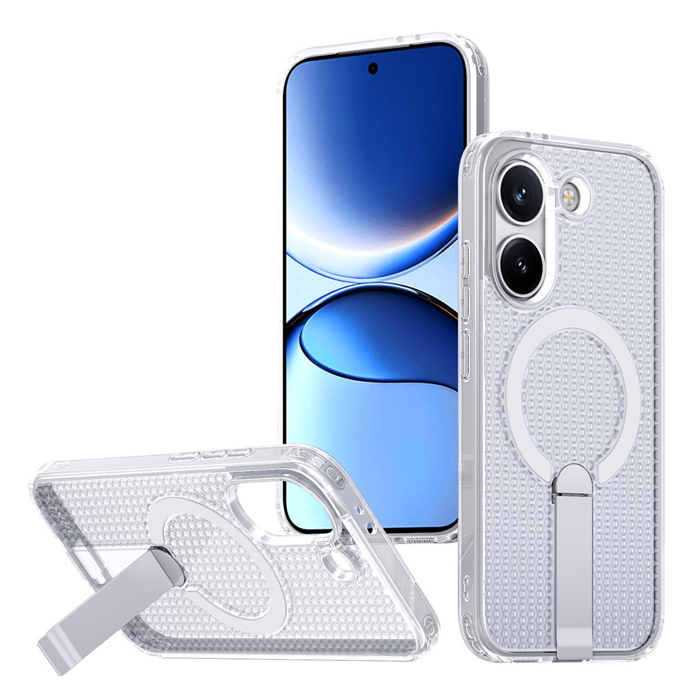 Magnetic Case for Xiaomi Poco X8 Pro 5G  /  Redmi Turbo 5 5G Kickstand Grid Texture TPU PC Phone Back Cover