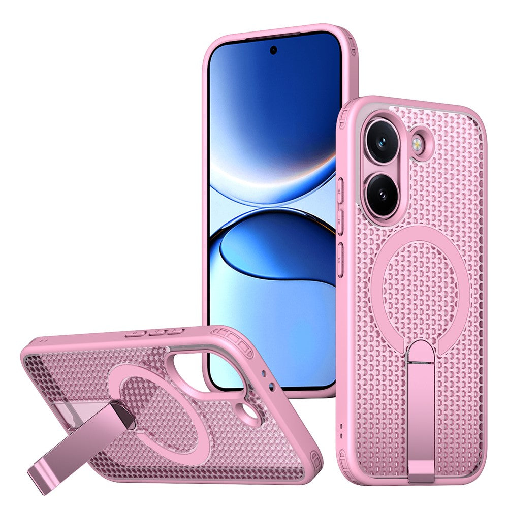 Magnetic Case for Xiaomi Poco X8 Pro 5G  /  Redmi Turbo 5 5G Kickstand Grid Texture TPU PC Phone Back Cover
