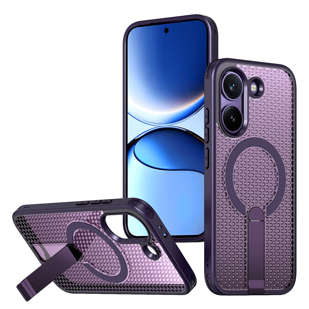Magnetic Case for Xiaomi Poco X8 Pro 5G  /  Redmi Turbo 5 5G Kickstand Grid Texture TPU PC Phone Back Cover