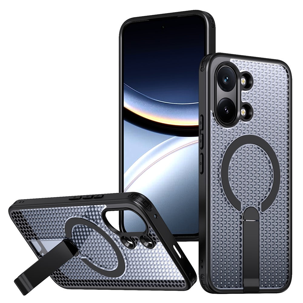 Magnetic Case for Xiaomi Redmi Turbo 5 Max 5G  /  Poco X8 Pro Max 5G Kickstand Grid Texture TPU PC Phone Back Cover