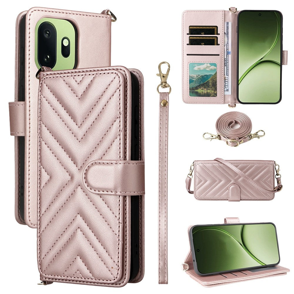 For OnePlus 15T 5G Leather Case Stand Wallet Phone Cover with Shoulder  /  Wrist Strap