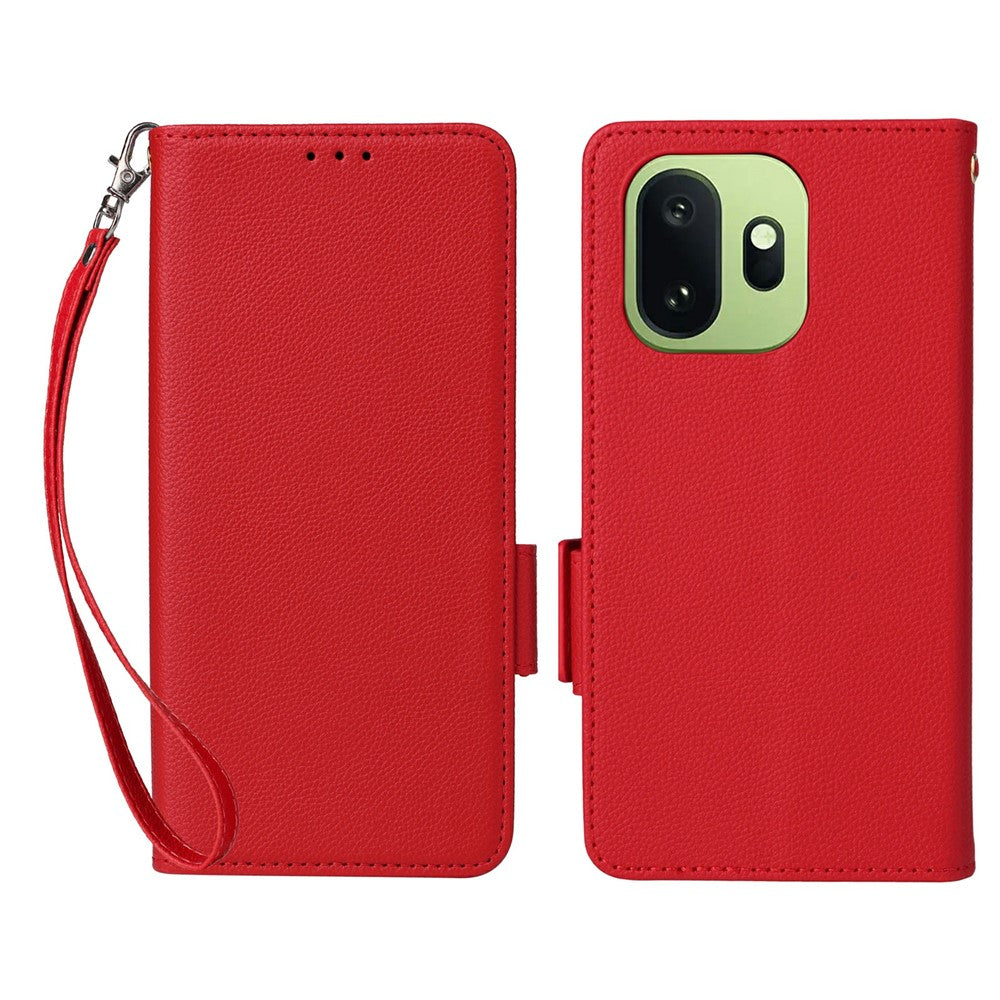 OnePlus 15T 5G-skal, Litchi Texture-plånboksläder med mobilrem