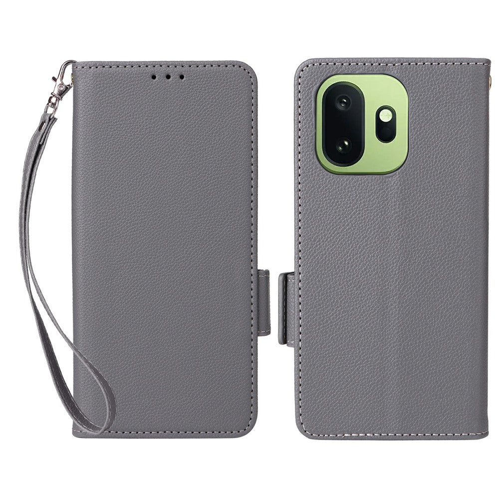 OnePlus 15T 5G-skal, Litchi Texture-plånboksläder med mobilrem