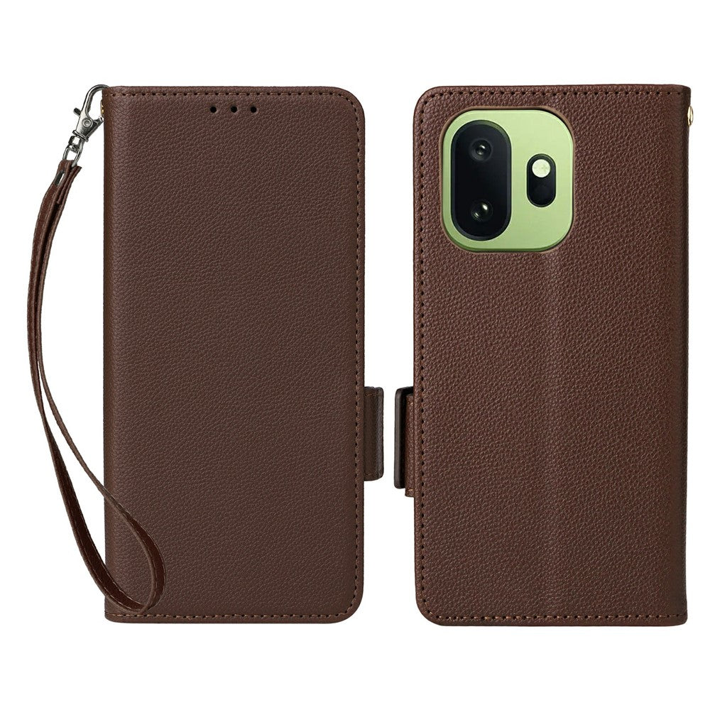 OnePlus 15T 5G-skal, Litchi Texture-plånboksläder med mobilrem
