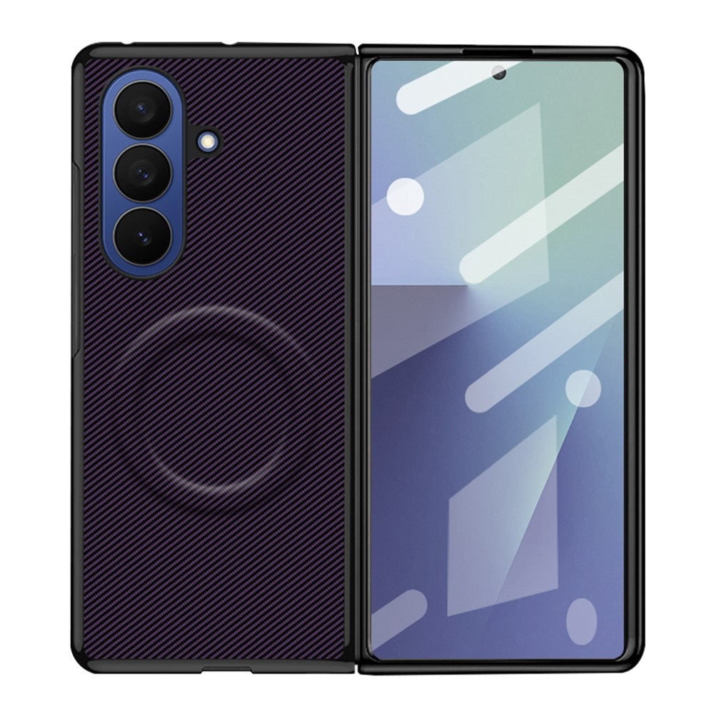 For Samsung Galaxy Z Fold7 5G Foldable Magnetic Case Aramid Fiber Texture PU Leather TPU PC Protective Cover