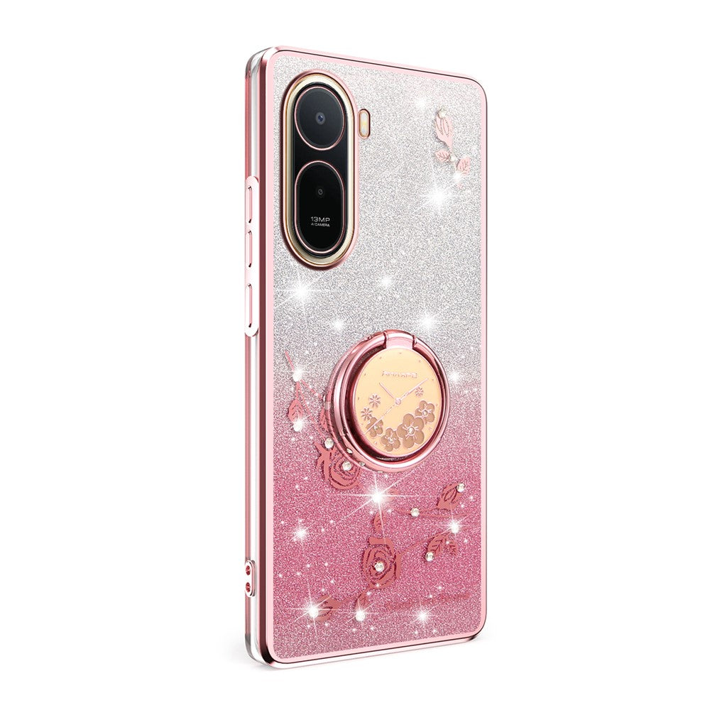 KADEM mobilskal för Xiaomi Poco C85x 5G / Redmi A7 Pro 4G (171.56mm) / Redmi A7 Pro 5G Ringstativ TPU Blommor mobilskal Gradient Glitter